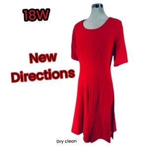 New Directions Solid Red 1/2 Sleeve Fit & Flare Full Skirt lined Dress Sz 18W